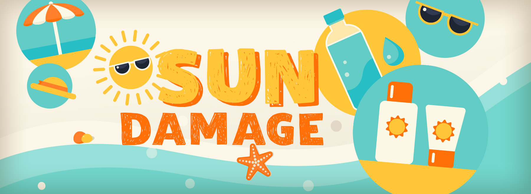 Sun damage art with sun related icons